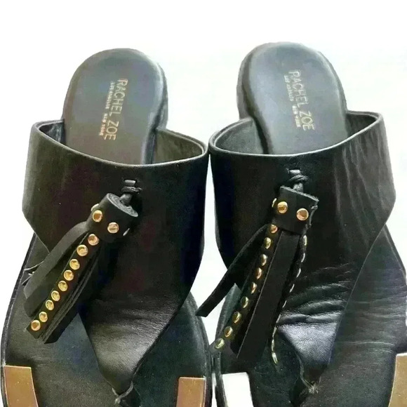 Rachel Zoe Leather Sandals‎ Black And Gold Tassel Size 6 - Picture 3 of 5